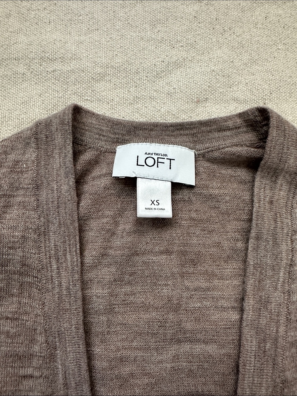 Ann Taylor LOFT Wool Blend Embellished Long Sleeve Taupe Cardigan Sweater XS - Picture 2 of 9